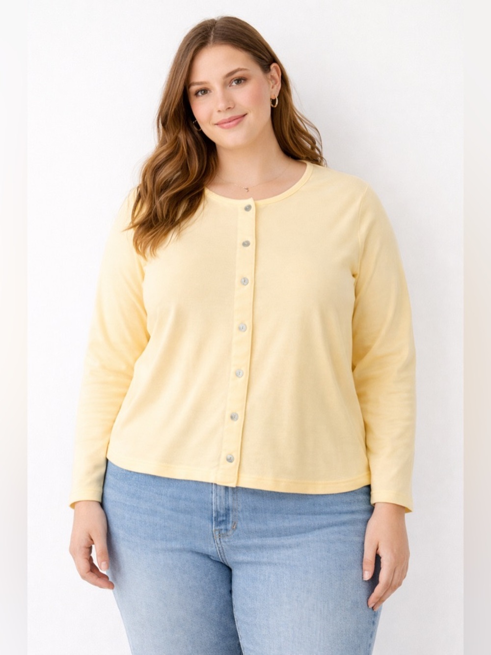 L.L. Bean Yellow Cardigan XL Petite Supima Cotton